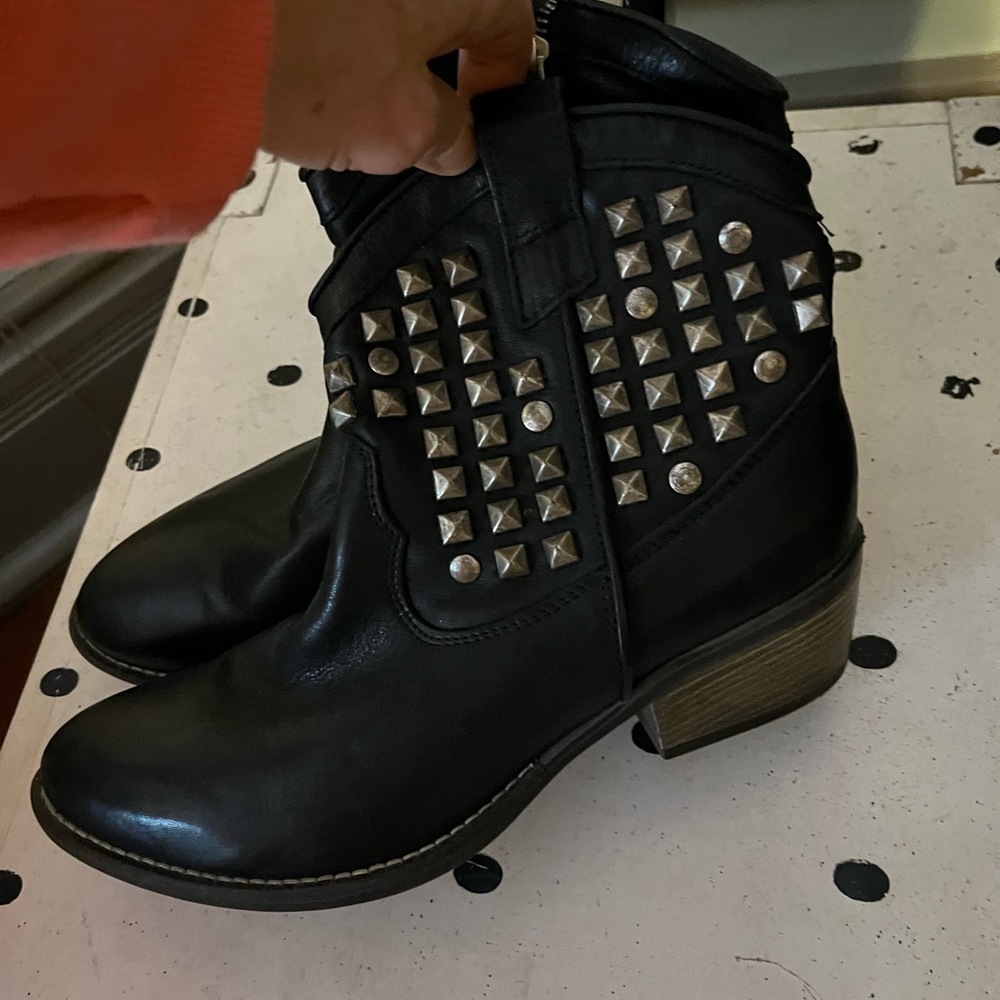 Steve Madden leather rocker bootie with studs. Size 41 says 11 but snug..